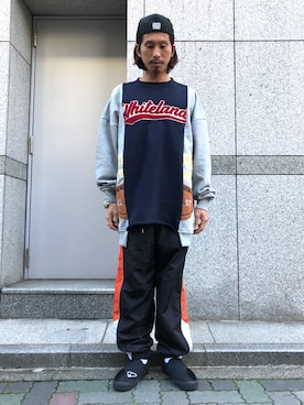 「whiteland」｜「アイテム（スウェット）」を使った、よしやす(34歳)さん（メンズ・175cm）の秋コーディネート