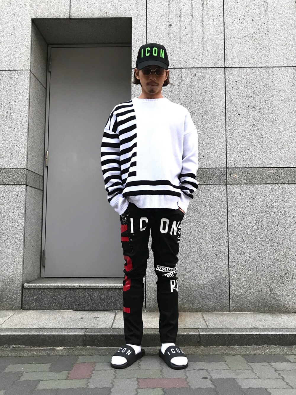 「ビッグシルエット、LHP、オーバーサイズ、Danke schon、icon、春、DSQUARED2、streetstyle、錦三、錦三ストリート」｜「DSQUARED2のアイテム（キャップ、グリーン系）」を使った、よしやす(34歳)さん（メンズ・175cm）の冬コーディネートの1枚目の写真