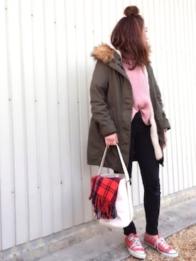 「Right-on（ライトオン）のアイテム（モッズコート）」を使った、Sari☺︎さん（レディース・166cm）の冬コーディネート