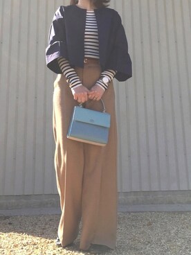 「秋のブラウンスタイル」｜「アイテム（ノーカラージャケット）」を使った、Sari☺︎さん（レディース・166cm）の秋コーディネート