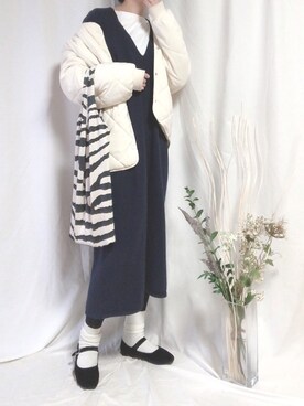 「SVEC（シュベック）のカンフーシューズ kung fu Shoes / ストラップパンプス（バレエシューズ）」を使った、Sari☺︎さん（レディース・167cm）の冬コーディネート