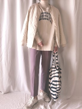 「ショート丈トップス」｜「アイテム（ノーカラーコート）」を使った、Sari☺︎さん（レディース・167cm）の冬コーディネート