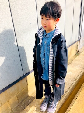 「アイテム（シャツ/ブラウス、ブルー系）」を使った、アタボさん（キッズ・120cm）の冬コーディネート