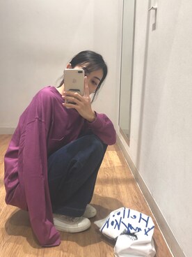 「UNIQLO（ユニクロ）のアイテム（トップス、パープル系）」を使った、nianiaさん（レディース・157cm）の冬コーディネート