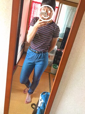 「GU（ジーユー）のアイテム（デニムパンツ、ブルー系）」を使った、aoiさん（レディース）の夏コーディネート