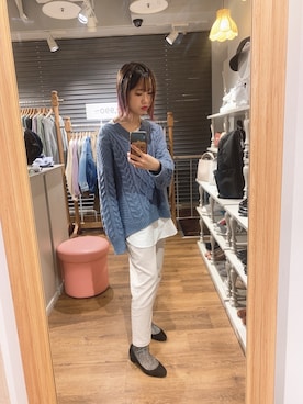 「earth music&ecology（アースミュージックアンドエコロジー）のアイテム（ニット/セーター）」を使った、なげちさん（レディース・157cm）の冬コーディネート