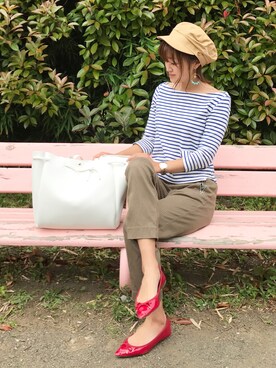 「ADAM ET ROPE'（アダムエロペ）のアイテム（キャスケット）」を使った、chibihalnaさん（レディース・153cm）の夏コーディネート
