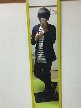 「RAGEBLUE（レイジブルー）の＜トレンドのロング丈＞ワッフルロングカットソー/733404（Tシャツ/カットソー）」を使った、けいさん（メンズ・170cm）の冬コーディネート