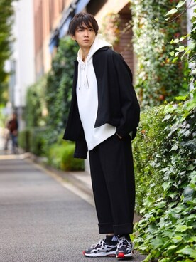 「Adoon plain（アドーンプレーン）のアイテム（ブルゾン）」を使った、加藤元気さん（メンズ・177cm）の秋コーディネート