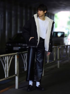 「kutir（クティール）のリバーシブルボアブルゾン（ブルゾン）」を使った、加藤元気さん（メンズ・177cm）の秋コーディネート