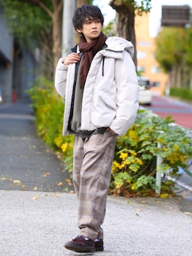 「epnok（エプノック）のアイテム（スウェット）」を使った、加藤元気さん（メンズ・177cm）の秋コーディネート