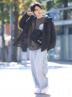 「epnok（エプノック）のアイテム（スウェット）」を使った、加藤元気さん（メンズ・177cm）の冬コーディネート