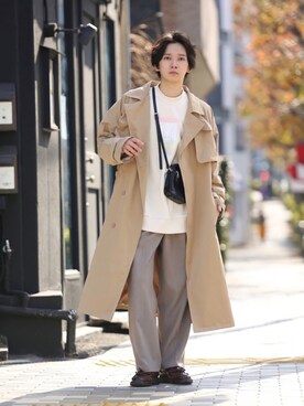 「CREARE -LINO-（クレアーレリノ）のアイテム（トレンチコート）」を使った、加藤元気さん（メンズ・177cm）の冬コーディネート