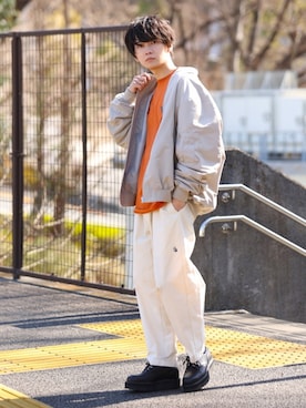 「epnok（エプノック）のアイテム（MA-1）」を使った、加藤元気さん（メンズ・177cm）の春コーディネート