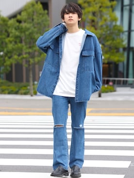 「春めきシューズ」｜「アイテム（デニムジャケット）」を使った、加藤元気さん（メンズ・177cm）の春コーディネート