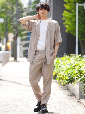 「レースアップシューズ」｜「アイテム（ノーカラージャケット）」を使った、加藤元気さん（メンズ・177cm）の春コーディネート