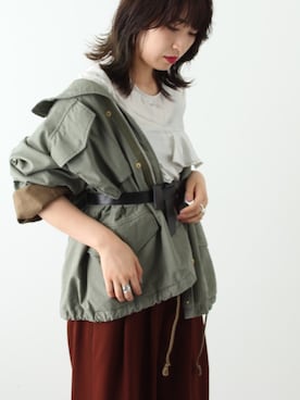 「STUDIOUS（ステュディオス）のアイテム（ミリタリージャケット）」を使った、momocoさん（レディース・163cm）の夏コーディネート