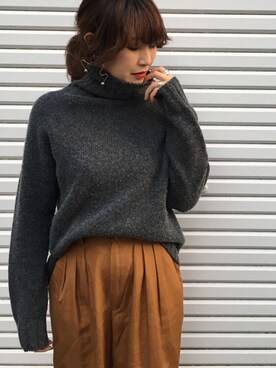 「STUDIOUS（ステュディオス）のSTUDIOUS タートルスクエアニット（ニット/セーター）」を使った、momocoさん（レディース・163cm）の秋コーディネート