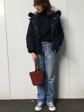 「STUDIOUS BLUE（ストゥディオスブルー）のアイテム（ジャケット/アウター）」を使った、momocoさん（レディース・163cm）の秋コーディネート