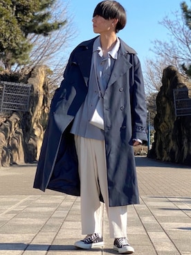 「春カラー」｜「アイテム（トレンチコート）」を使った、ゆーすけさん（メンズ・166cm）の春コーディネート