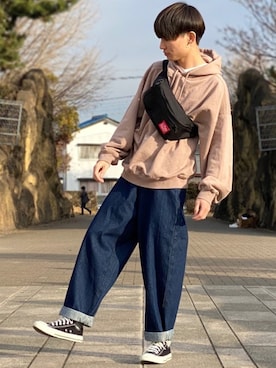 「DOOPZ（ドープス）のアイテム（パーカー）」を使った、ゆーすけさん（メンズ・166cm）の春コーディネート