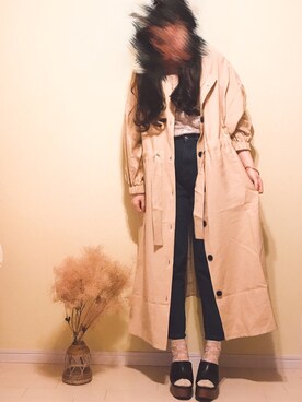 「mystic（ミスティック）のハトメシャーリングガウン（ワンピース、ベージュ系）」を使った、Chig.さん（レディース・154cm）の春コーディネート