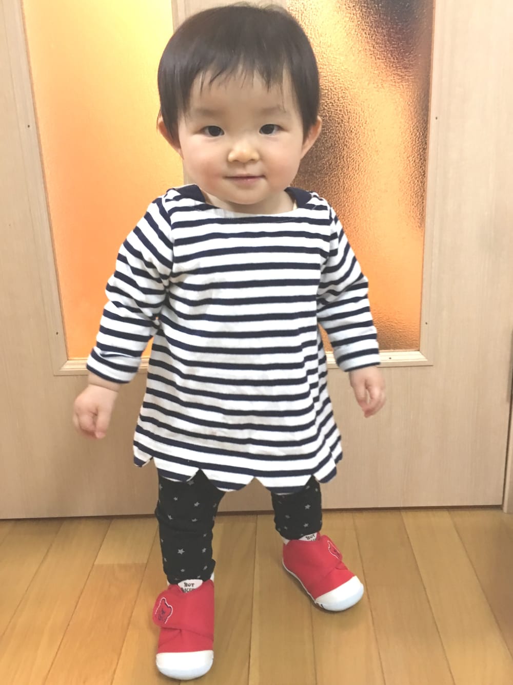 「1歳、ボーダー」｜「BRANSHESのアイテム（マタニティウェア/グッズ、その他）」を使った、nana⭐︎🌙さん（キッズ・70cm）の冬コーディネートの1枚目の写真