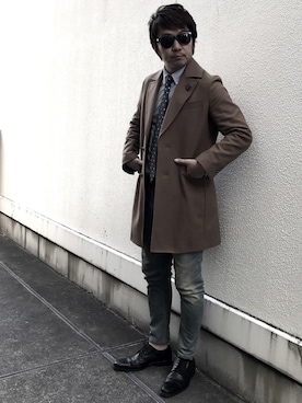 「business casual」｜「アイテム（チェスターコート）」を使った、フットゴルファー・コージャ今村⚽️⛳️🇯🇵さん（メンズ・173cm）の冬コーディネート