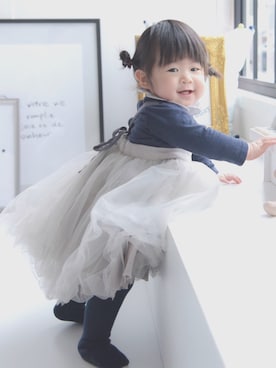 「アイテム（タイツ/ストッキング、ブルー系）」を使った、Hanaさん（キッズ・70cm）の春コーディネート