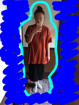 「KBF（ケイビーエフ）のKBF オープンスリーブBIG tee（Tシャツ/カットソー、オレンジ系）」を使った、マンゴーパインソースさん（レディース・158cm）の夏コーディネート