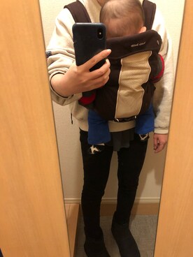 「via j（ヴィアジェイ）のvia j(ヴィアジェイ) "USA"ロゴトレーナー（スウェット、ベージュ系）」を使った、マンゴーパインソースさん（レディース・158cm）の冬コーディネート