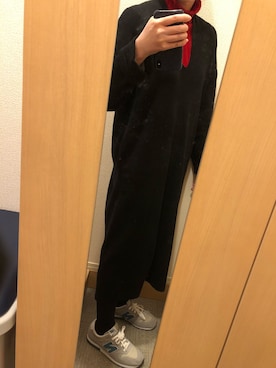 「coca（coca）（コカ）のコクーンシルエット深Vネックニットワンピース（ワンピース、ブラック系）」を使った、マンゴーパインソースさん（レディース・158cm）の冬コーディネート