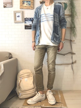「アイテム（バックパック/リュック、ホワイト系）」を使った、kibecchiさん（メンズ・170cm）の夏コーディネート