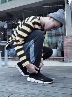 「Champion（チャンピオン）のアイテム（チノパンツ）」を使った、Hank x Wangさん（メンズ・180cm）の秋コーディネート