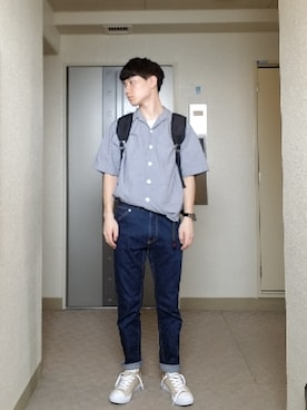 「STUDIOUS（ステュディオス）のアイテム（バックパック/リュック）」を使った、キヨ【相互フォロー】さん（メンズ・170cm）の夏コーディネート