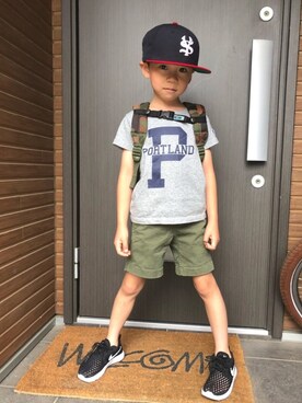 「Smoothy（スムージー）のアイテム（キャップ）」を使った、AOさん（キッズ・110cm）の春コーディネート