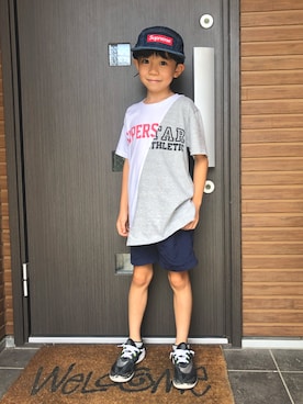 「アイテム（その他パンツ、ブルー系）」を使った、AOさん（キッズ・125cm）の夏コーディネート