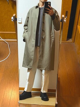 「DOOPZ（ドープス）のTRドロップショルダーステンカラーコート（ステンカラーコート）」を使った、フラペチーノさん（メンズ・163cm）の秋コーディネート