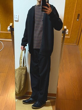 「NANO universe（ナノユニバース）のNANO THERMO　WフェイスカノコＶカーディガン（カーディガン/ボレロ）」を使った、フラペチーノさん（メンズ・163cm）の冬コーディネート