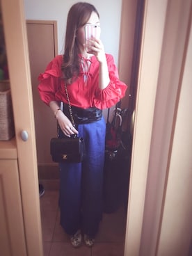 「red」｜「アイテム（スリッポン）」を使った、치에♡さん（レディース・159cm）の夏コーディネート