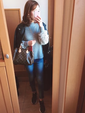 「LouisVuitton」｜「アイテム（ライダースジャケット）」を使った、치에♡さん（レディース・159cm）の春コーディネート