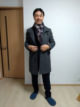 「アイテム（マフラー、ブルー系）」を使った、ハルさん（メンズ・175cm）の冬コーディネート