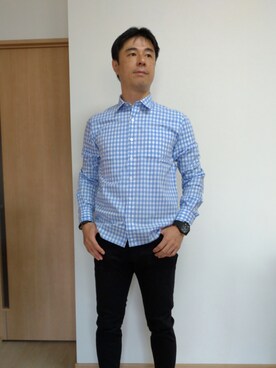 ギンガムチェックシャツ パターンオーダー サックスブルー Men を使ったメンズ人気ファッションコーディネート Wear