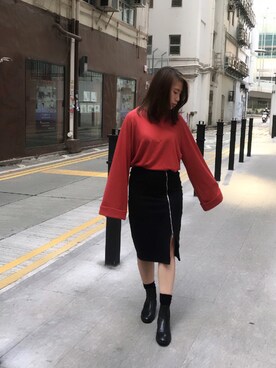 「red」｜「アイテム（ブーティ）」を使った、Chui Hoi Wan Tiffanyさん（レディース・157cm）の冬コーディネート