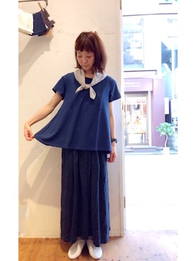 「ネイビーコーデ」｜「アイテム（オールインワン・サロペット）」を使った、YARRA吉祥寺店さん（レディース・159cm）の夏コーディネート