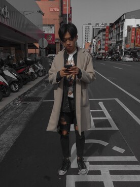 「5（ファイブ）のアイテム（ジャケット/アウター）」を使った、梁欣諺さん（メンズ・180cm）の冬コーディネート