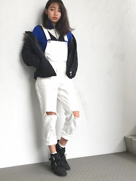 「blue」｜「アイテム（ダウンジャケット/コート）」を使った、ökaさん（レディース・160cm）の冬コーディネート