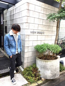「Levi's（リーバイス）のLevi's - Sherpa デニムジャケット - unisex - コットン/ポリアミド/ポリエステル - S（Denim jacket、ブルー系）」を使った、みやっちさん（メンズ・174cm）の冬コーディネート