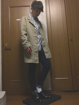 「RAGEBLUE（レイジブルー）のストライプシャツ/783855（Shirts、ブラック系）」を使った、みやっちさん（メンズ・174cm）の冬コーディネート