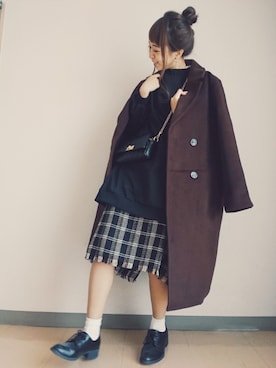 「スウェットワンピース」｜「アイテム（チェスターコート）」を使った、小鹿*さん（レディース・162cm）の冬コーディネート